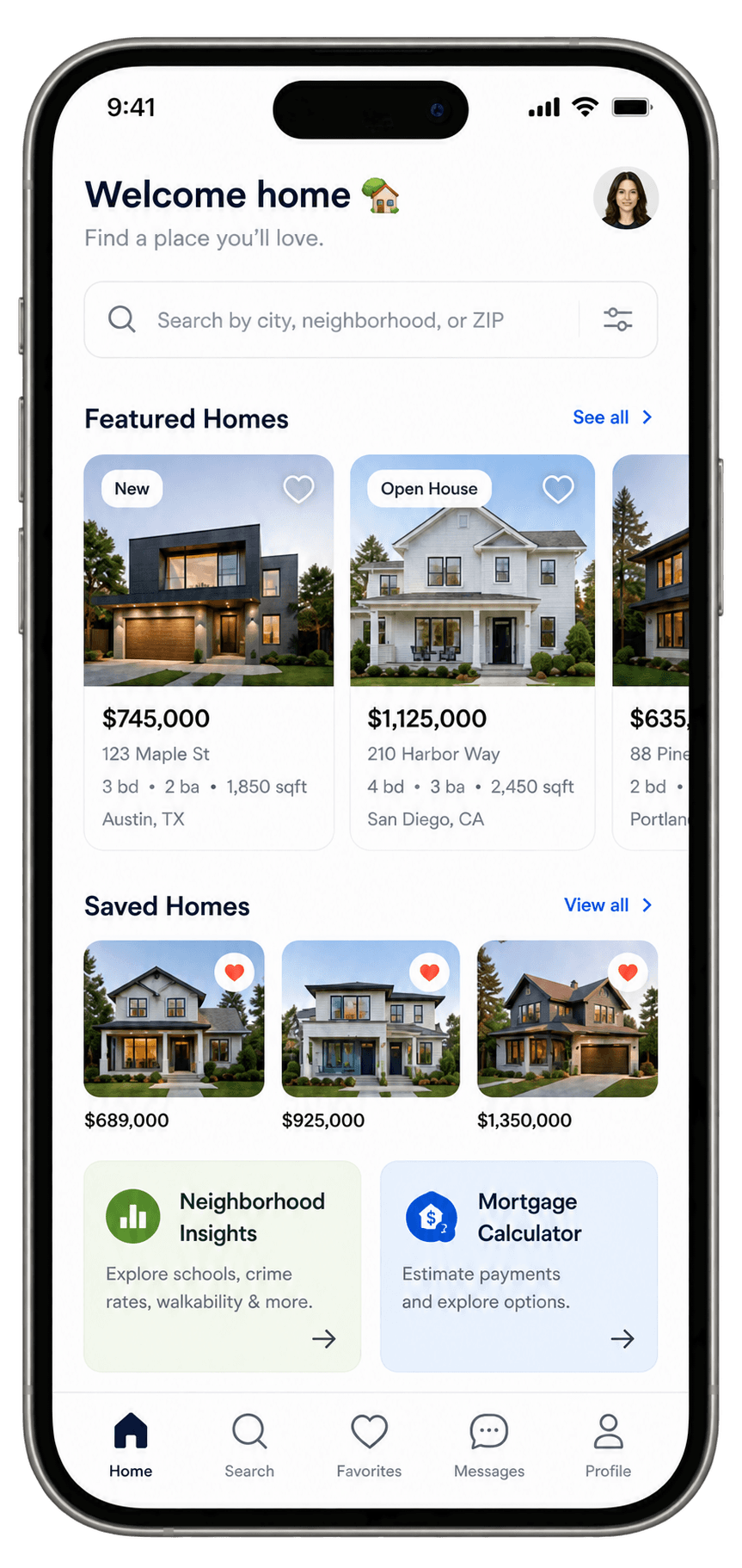 Real Estate & Listings mobile interface