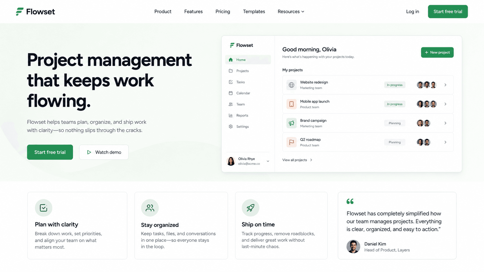 Flowset website design