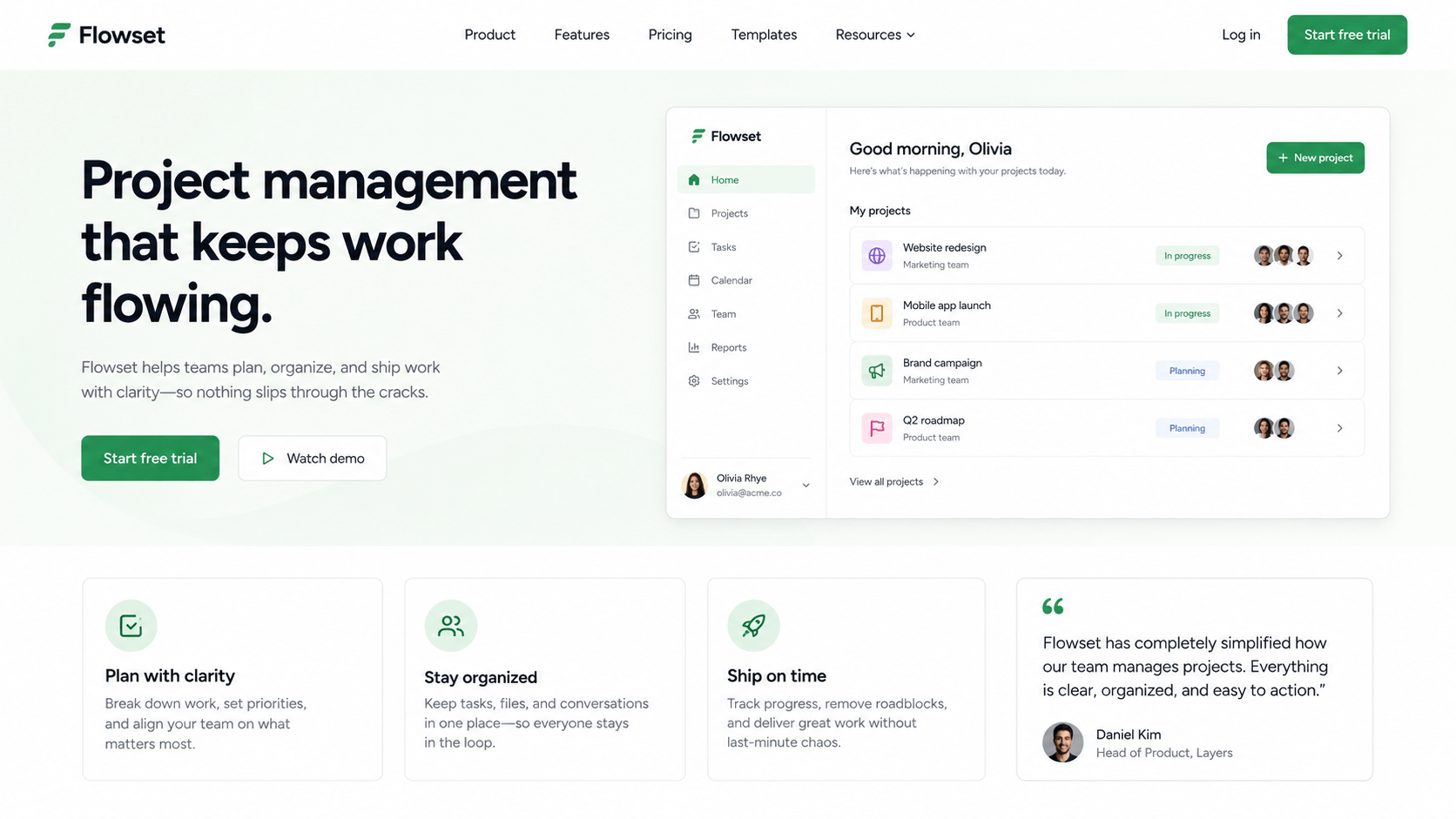 Flowset — SaaS & Workflow Platform website design and development by Layerser